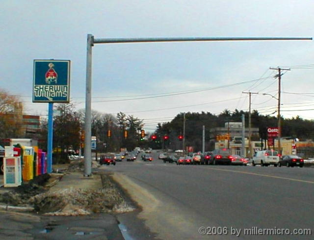 010316Rte30andSpeen1 Urban blight; looking east on Route 30 to the Speen Street traffic lights. The CRT crosses just beyond.