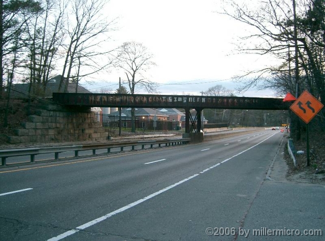 060416Rte9CRTBridge1 One major example of pre-existing railroad infrastructure is the CRT bridge over Route 9.