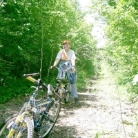 040605CRT3 North of Route 30, the rails and ties were removed in 1991. Volunteers have cleared trees and brush, so the trail looks like this.