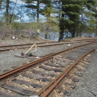 P5100010 The old Wonderbread switch -- which will become the start of the side path to Natick Mall. Rusty rails in 2005.