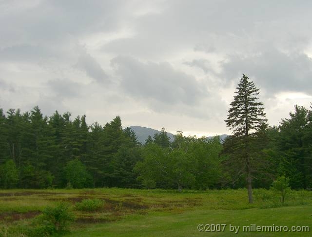 070601ColdRiverCampView1 The vew of South Baldface Mountain from the lawn in front of the Lodge is a fine one.