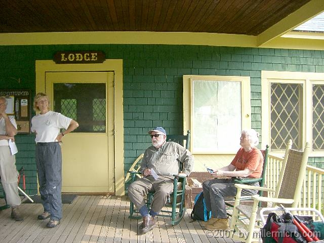 070602ColdRiverCamp_LodgePorch2 ..including Bernie Hickey (our friend and knowledgeable guide) and Jill.