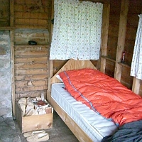 070601ColdRiverCamp_Fernbank3 Old-time camping with a nice touch. No electricity or water, but a pitcher and basin for washing, a kerosene lamp for light, and a fine fireplace for warmth (which we didn't need on our visit).. And a very comfy mattress. We furnished our towels, sleeping bags and pillowcases.