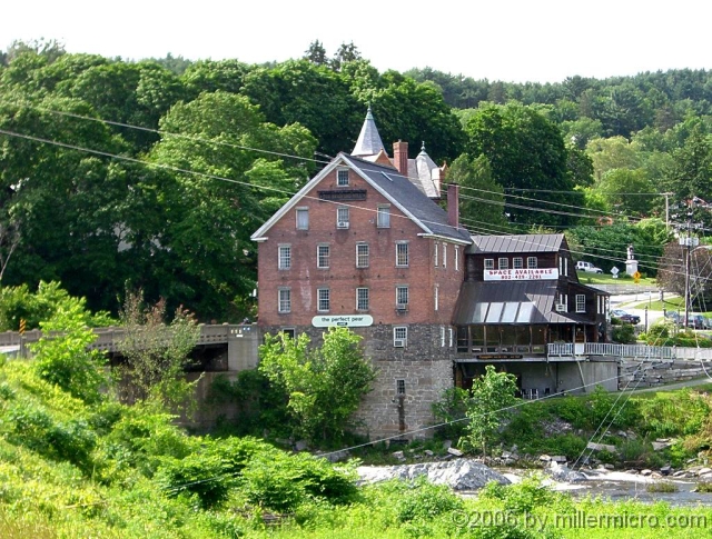 060627BradfordMill Across the road from Bradford Dam, the old Bradford Mill (with library towers behind).