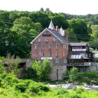 060627BradfordMill Across the road from Bradford Dam, the old Bradford Mill (with library towers behind).