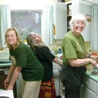 060628LissMareJillAtLakeMorey The fabulous Andrist  Sisters - Melissa Hardtke, Mary Leech and Jill Miller - whooping it up in the Recreation kitchen.